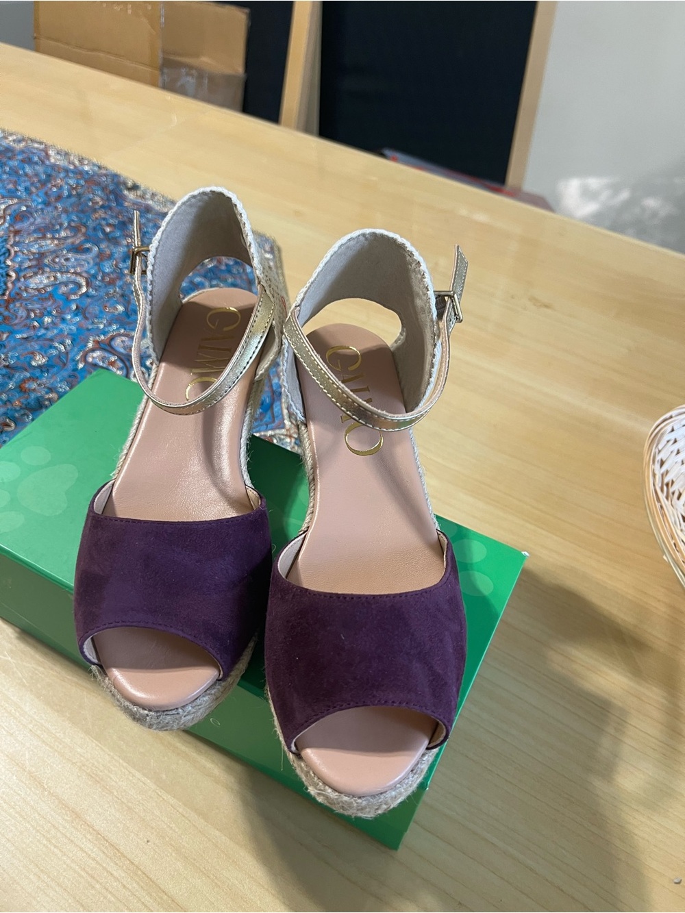 NWT Women's Purple Suede Open-Toe Ankle Strap Wedge Sandals